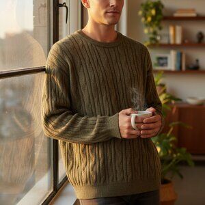 Marcello Italian Merino Wool Blend Sweater XL | Brown Cable Knit Vintage Made in